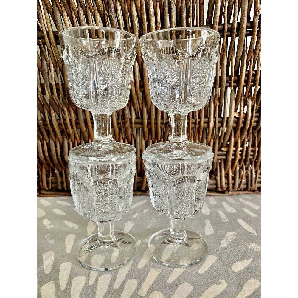 Antique Higbee cordial glasses stemmed EAPG thistle pattern set of 4